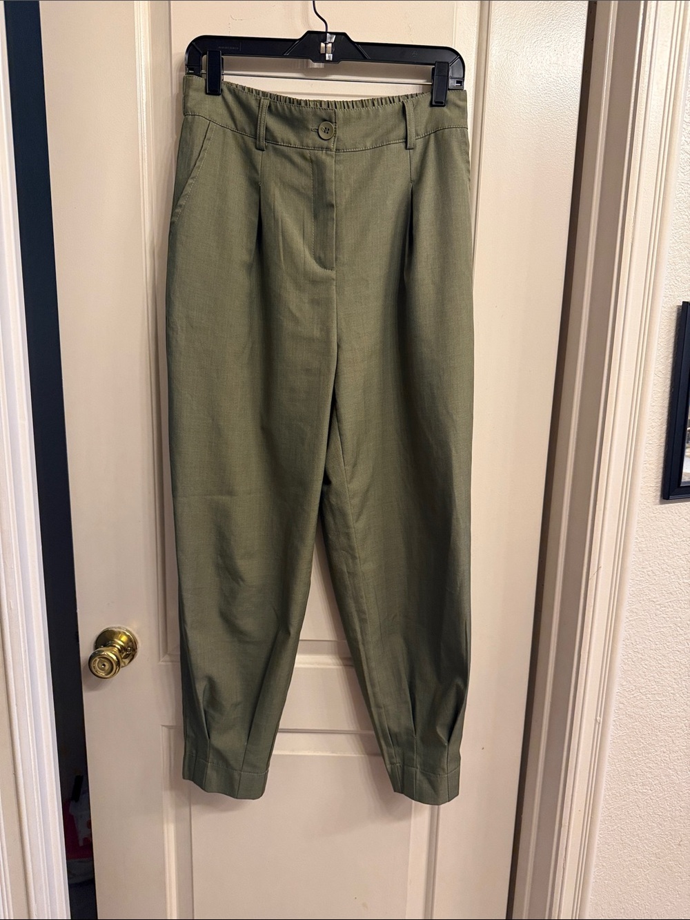 Women’s High-Waist Olive Green Tapered Dressy Trousers Women's Pants Med